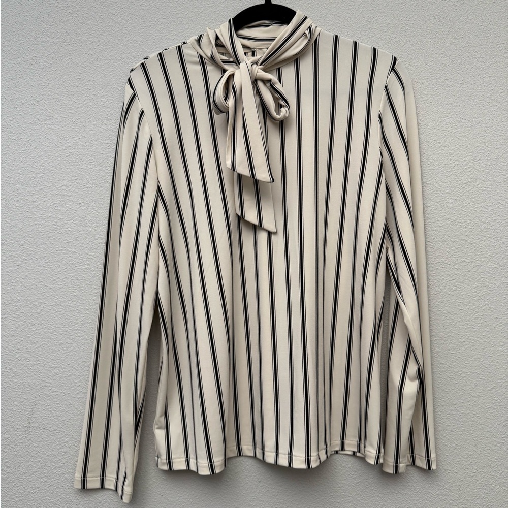 Ann Taylor Stripped Blouse, Cream and Black, Size M